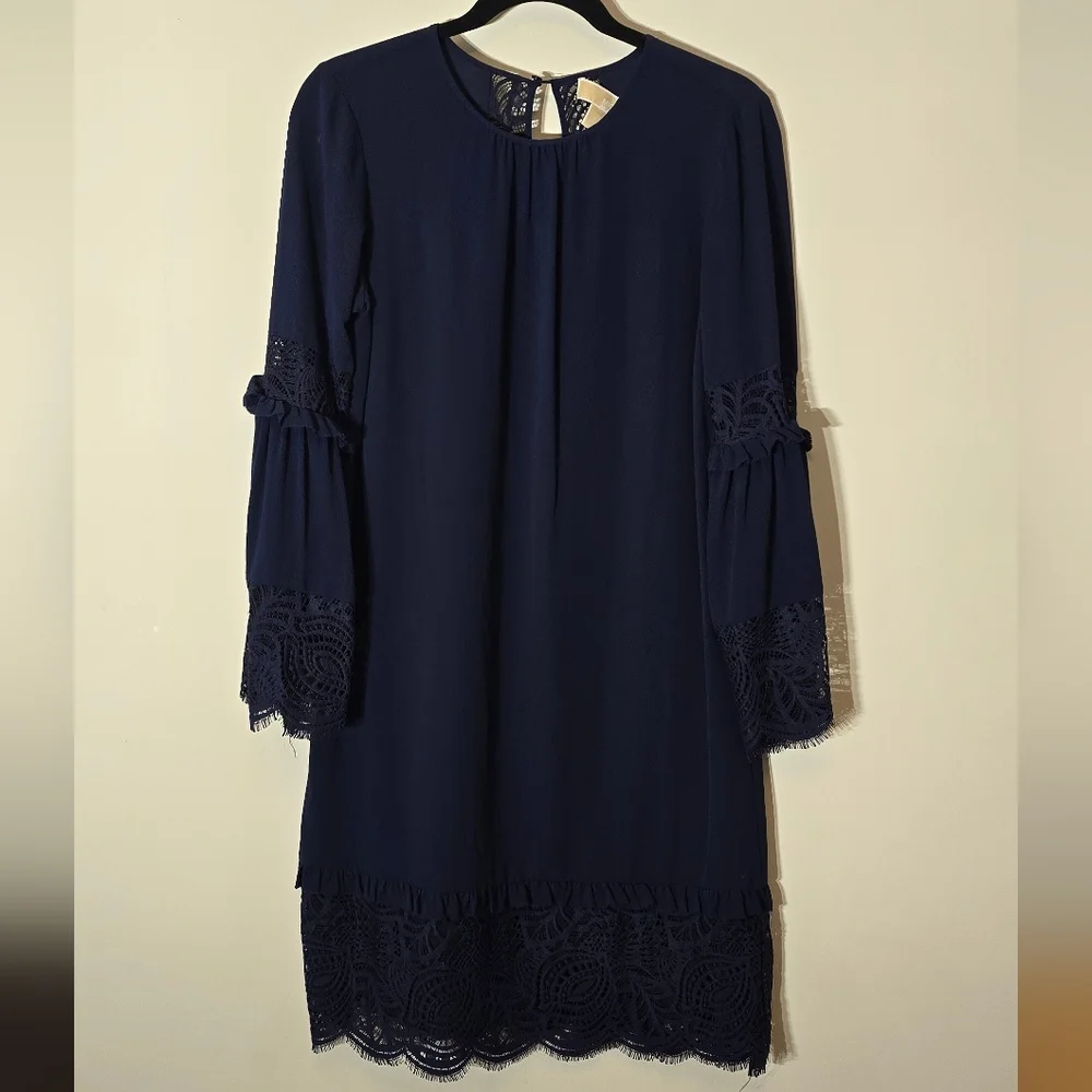 Micheal Kors Women's Navy Lace-Trim Shift Dress Size Small (Free Shipping 🚚✨️)